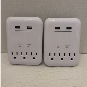 Lot 2 USB Wall Outlet Expanders 3 Grounded Outlets Dual USB Charging Ports